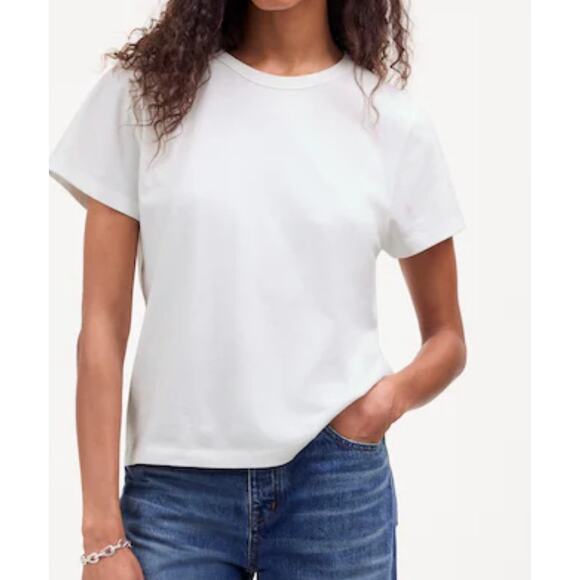 NWT Madewell The Perfect Crewneck Tee in Cotton Eyelet White Size XXS Causal - Picture 1 of 9